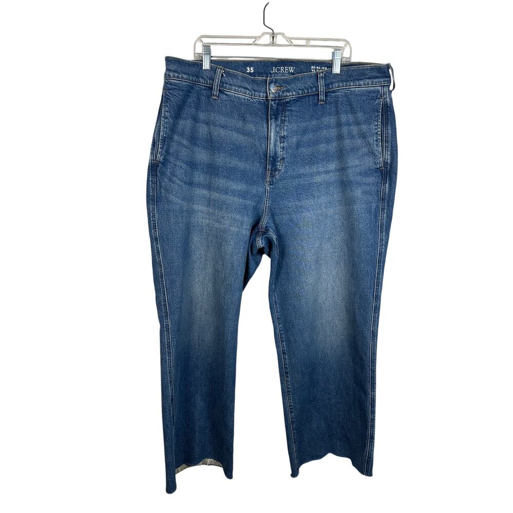 J. Crew Slim Wide Leg Jeans Women 35 Blue EUC Raw Hem '96 Slim Wide 2221
